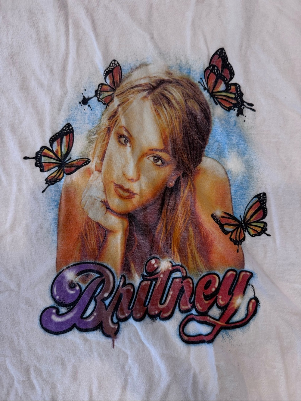 Brittany Spears White Cotton Long Sleeve Graphic Shirt Size XL Y2K 2000s Music - Picture 2 of 4